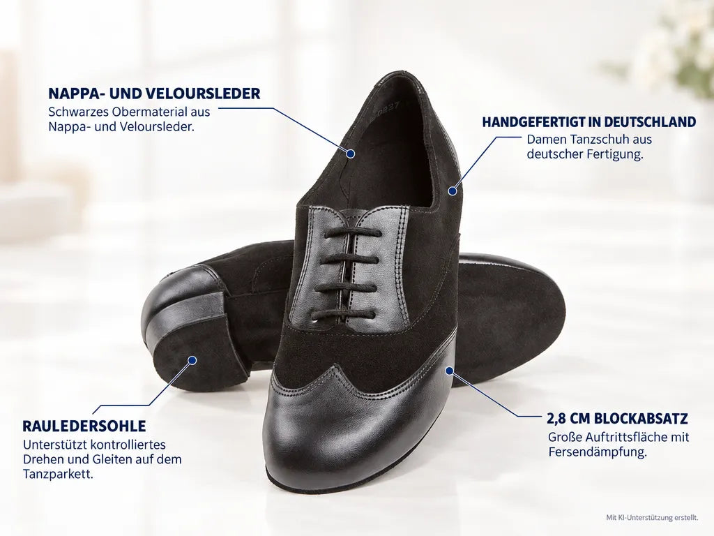 Diamant Damen Tanzschuhe 063-029-070 – Produktinfografik, mit KI-Unterstützung erstellt.