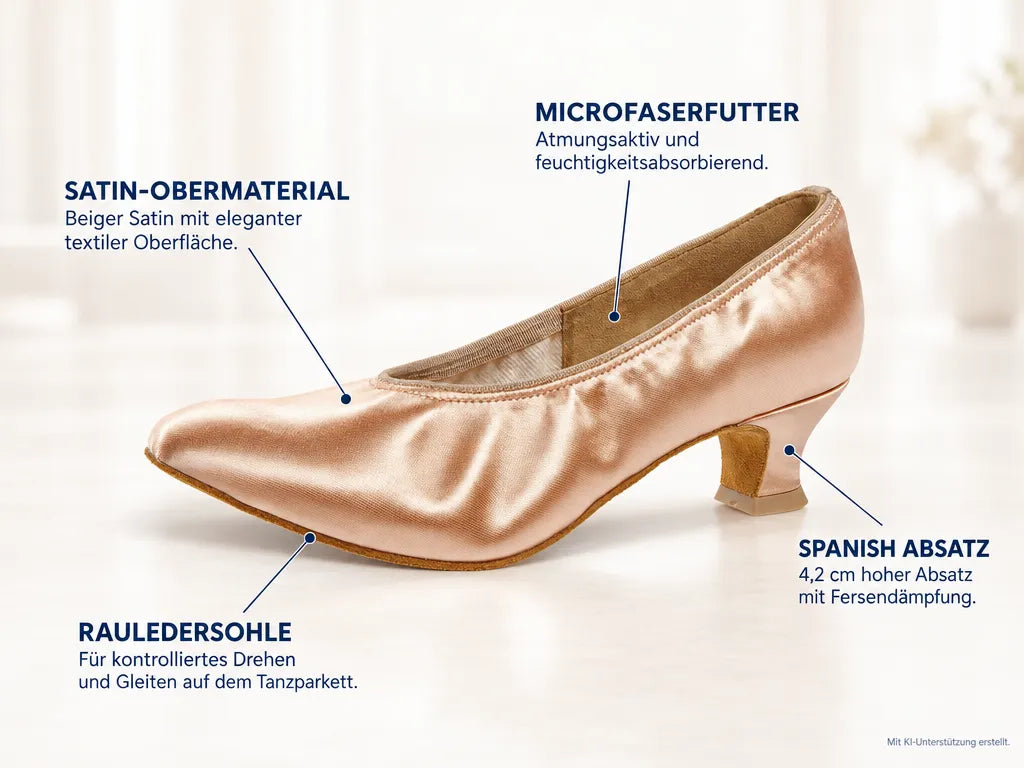 Diamant Damen Tanzschuhe 069-013-094 – Produktinfografik, mit KI-Unterstützung erstellt.