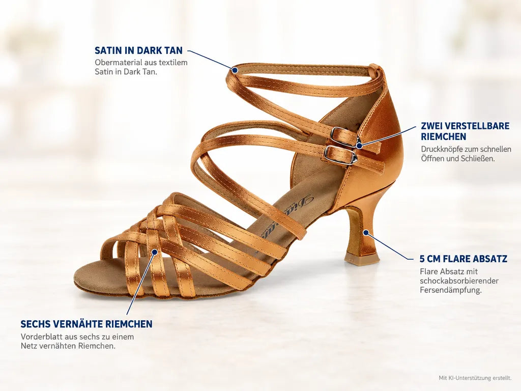 Diamant Damen Tanzschuhe 108-077-379 – Produktinfografik, mit KI-Unterstützung erstellt.