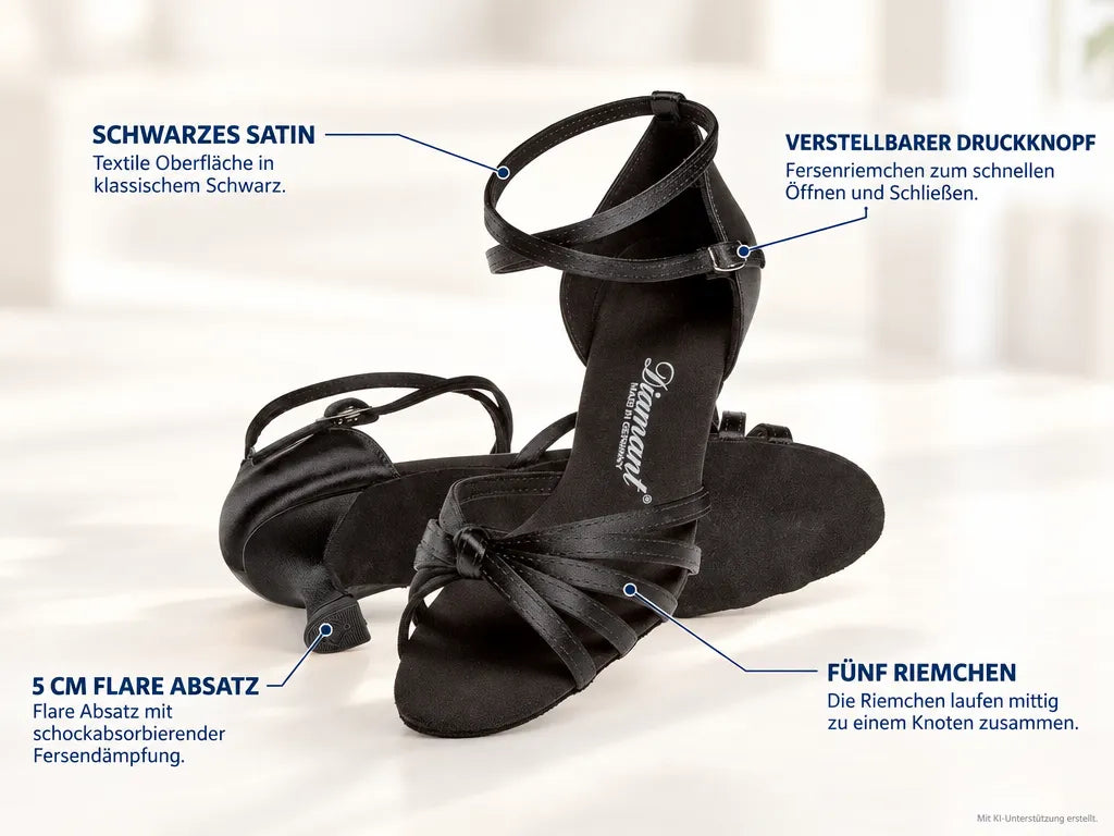 Diamant Damen Tanzschuhe 109-077-091 – Produktinfografik, mit KI-Unterstützung erstellt.