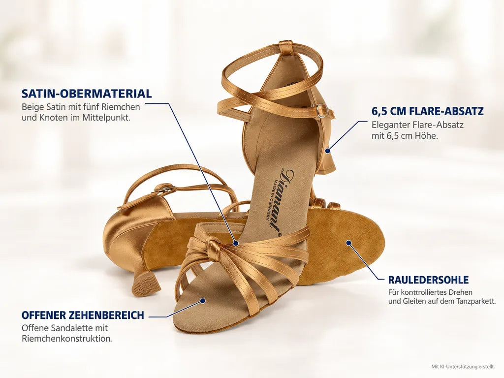 Diamant Damen Tanzschuhe 109-087-087 – Produktinfografik, mit KI-Unterstützung erstellt.
