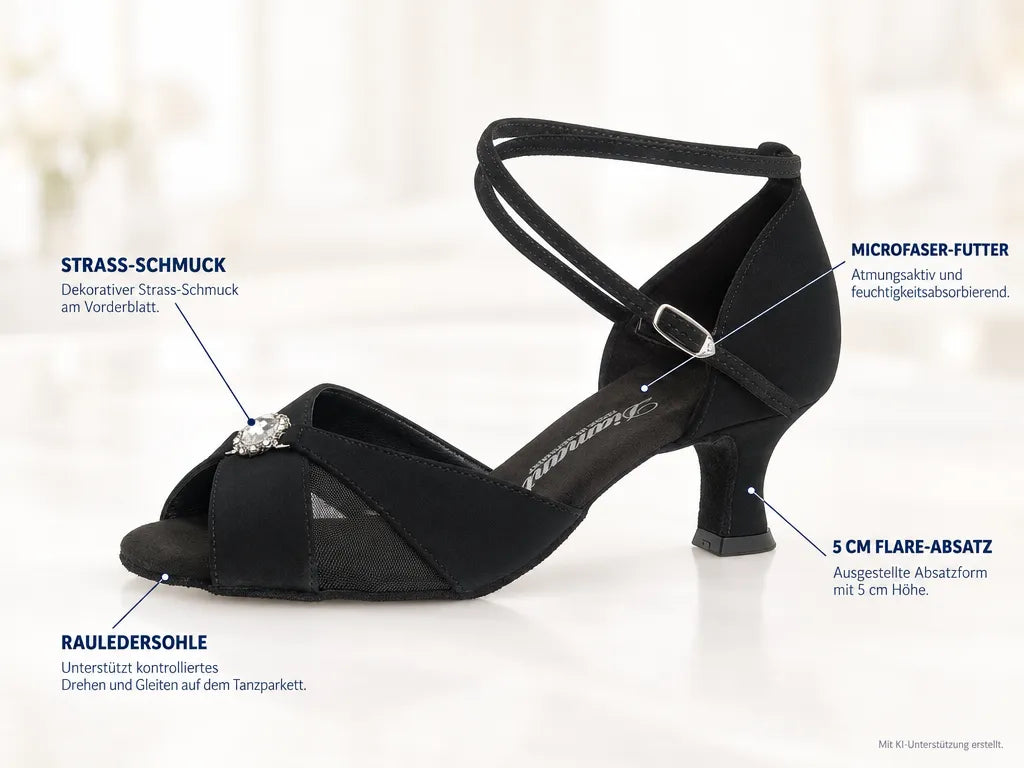 Diamant Damen Tanzschuhe 115-064-040 – Produktinfografik, mit KI-Unterstützung erstellt.