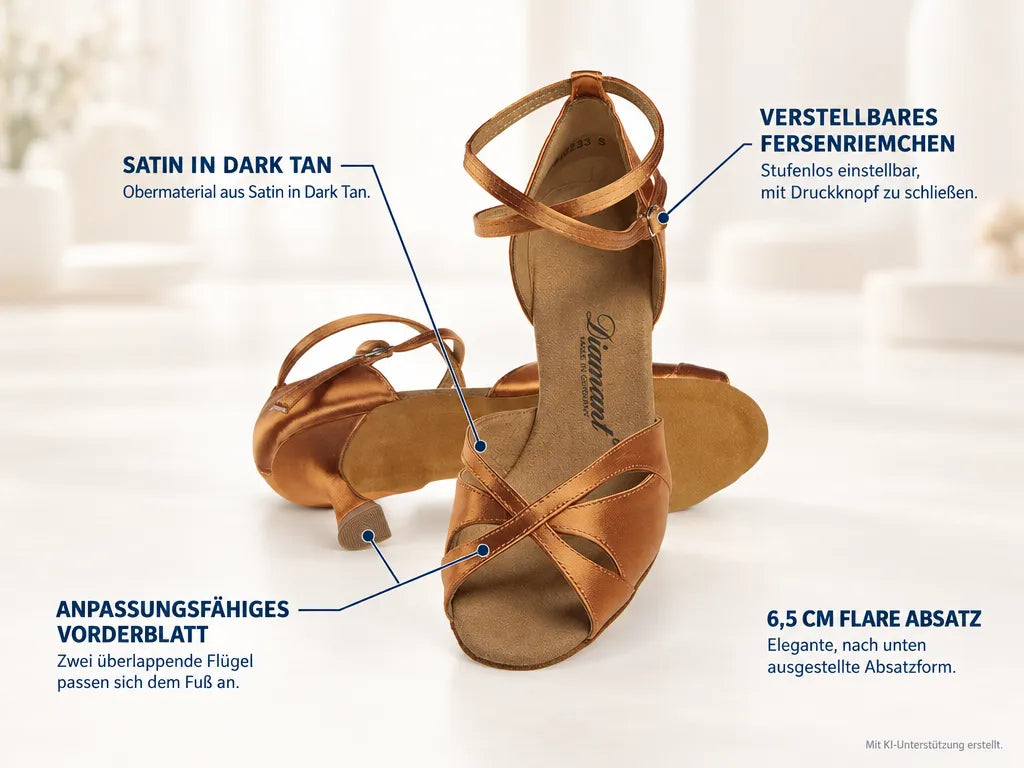 Diamant Damen Tanzschuhe 141-087-379 – Produktinfografik, mit KI-Unterstützung erstellt.