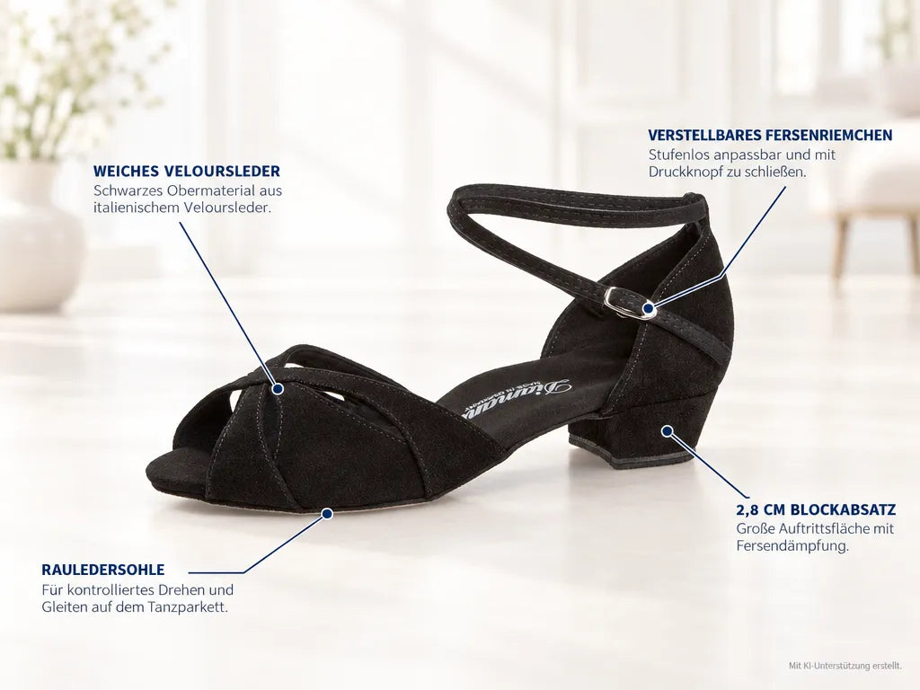 Diamant Damen Tanzschuhe 141-129-001 – Produktinfografik, mit KI-Unterstützung erstellt.