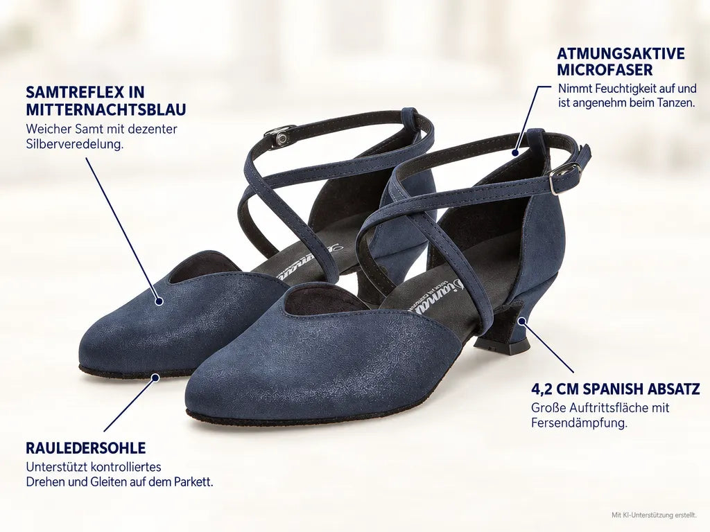 Diamant Damen Tanzschuhe 170-013-537 – Produktinfografik, mit KI-Unterstützung erstellt.