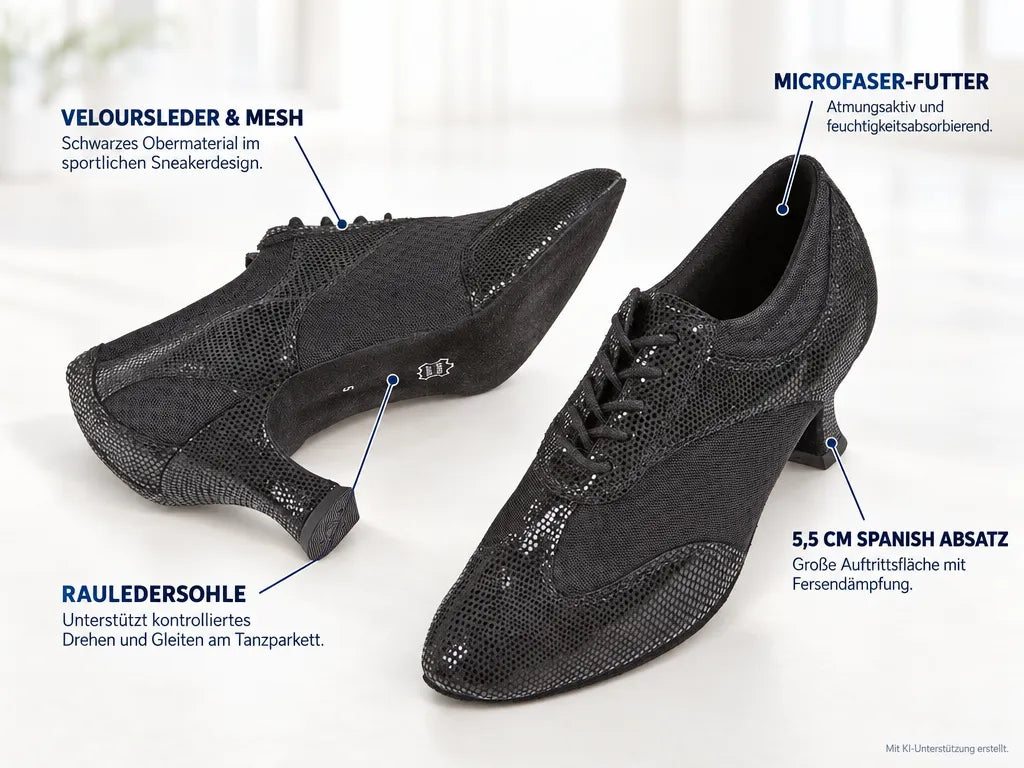 Diamant Damen Tanzschuhe 183-009-593 – Produktinfografik, mit KI-Unterstützung erstellt.