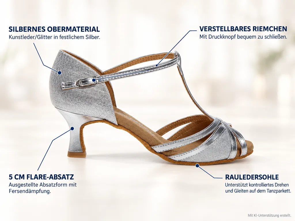 Diamant Damen Tanzschuhe 205-077-045 – Produktinfografik, mit KI-Unterstützung erstellt.