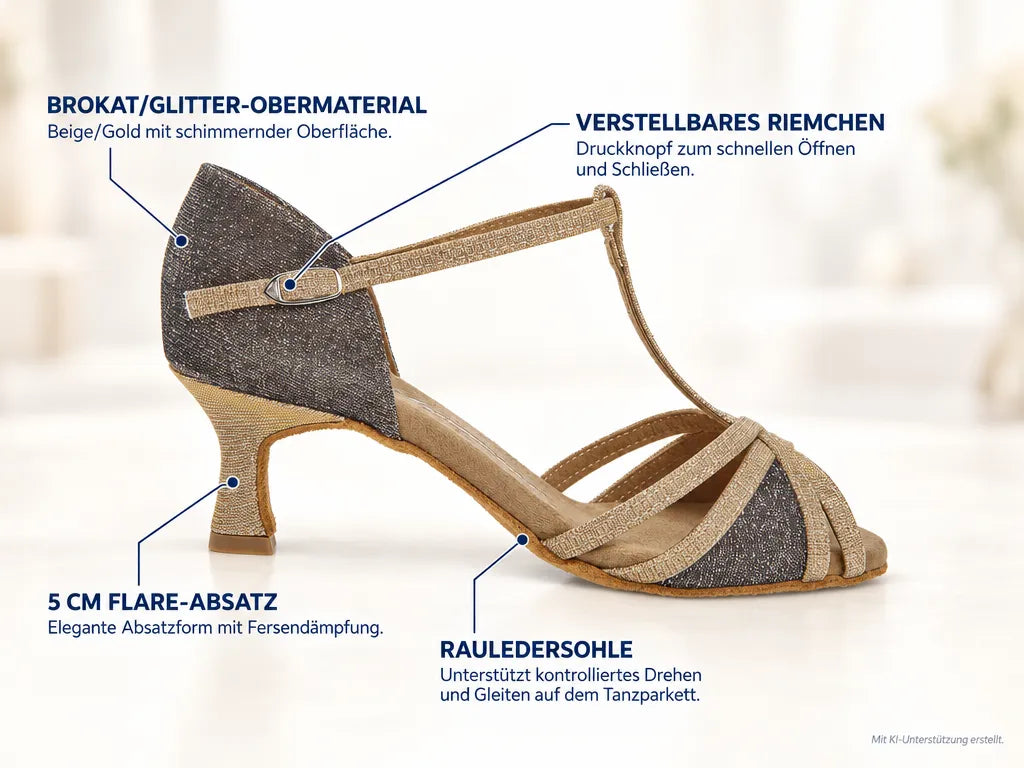 Diamant Damen Tanzschuhe 205-077-634 – Produktinfografik, mit KI-Unterstützung erstellt.