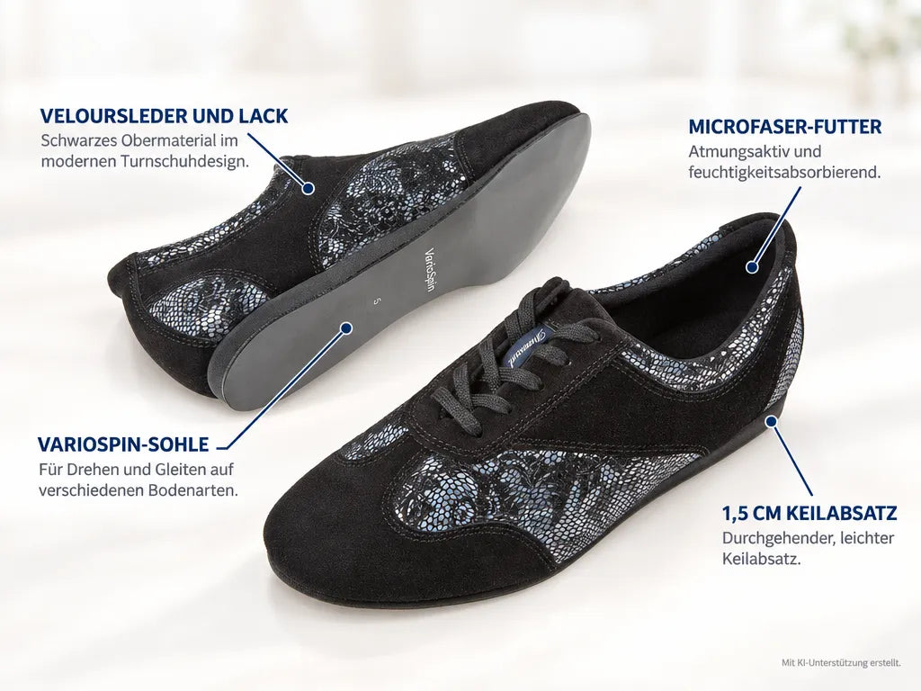 Diamant Damen Trainer Tanzschuhe 183-435-643-V – Produktinfografik, mit KI-Unterstützung erstellt.
