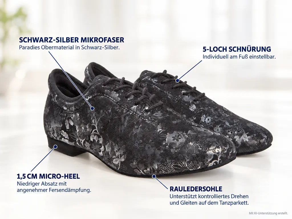 Diamant Damen Trainer Tanzschuhe 199-205-660 – Produktinfografik, mit KI-Unterstützung erstellt.