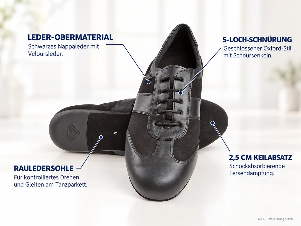 Diamant Herren Ballroom Sneakers 123-225-070 – Produktinfografik, mit KI-Unterstützung erstellt.