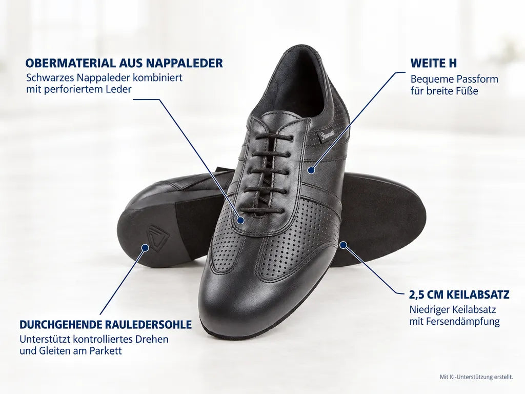 Diamant Herren Ballroom Sneakers 133-225-042 – Produktinfografik, mit KI-Unterstützung erstellt.