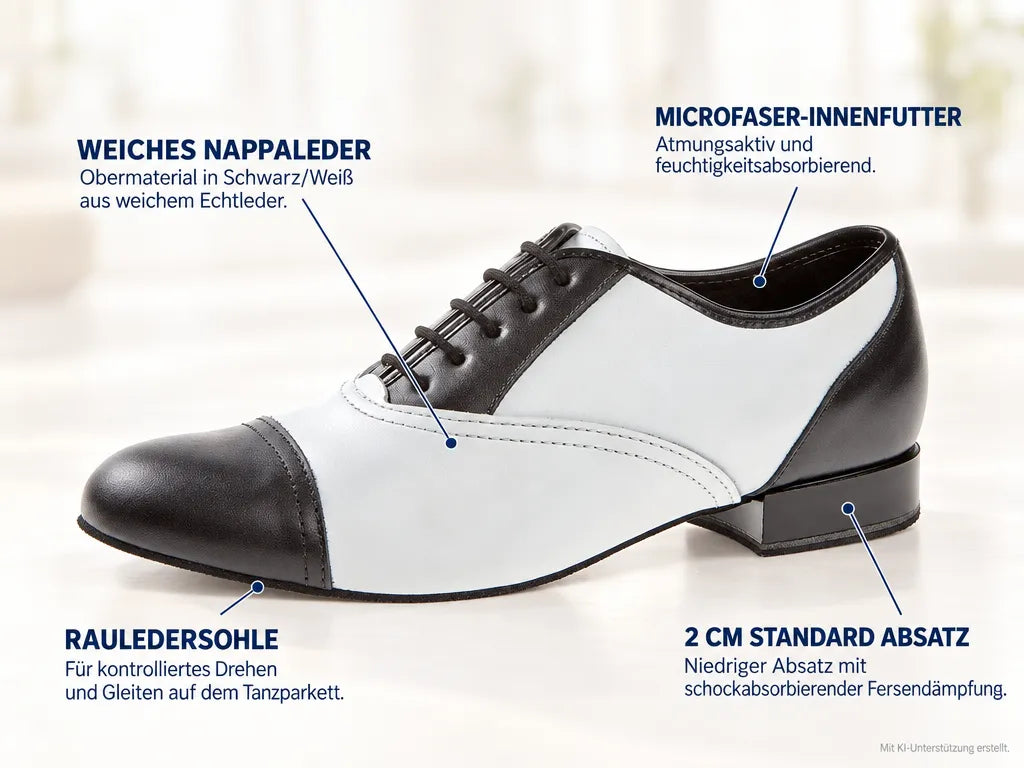 Diamant Herren Tanzschuhe 077-025-027 – Produktinfografik, mit KI-Unterstützung erstellt.