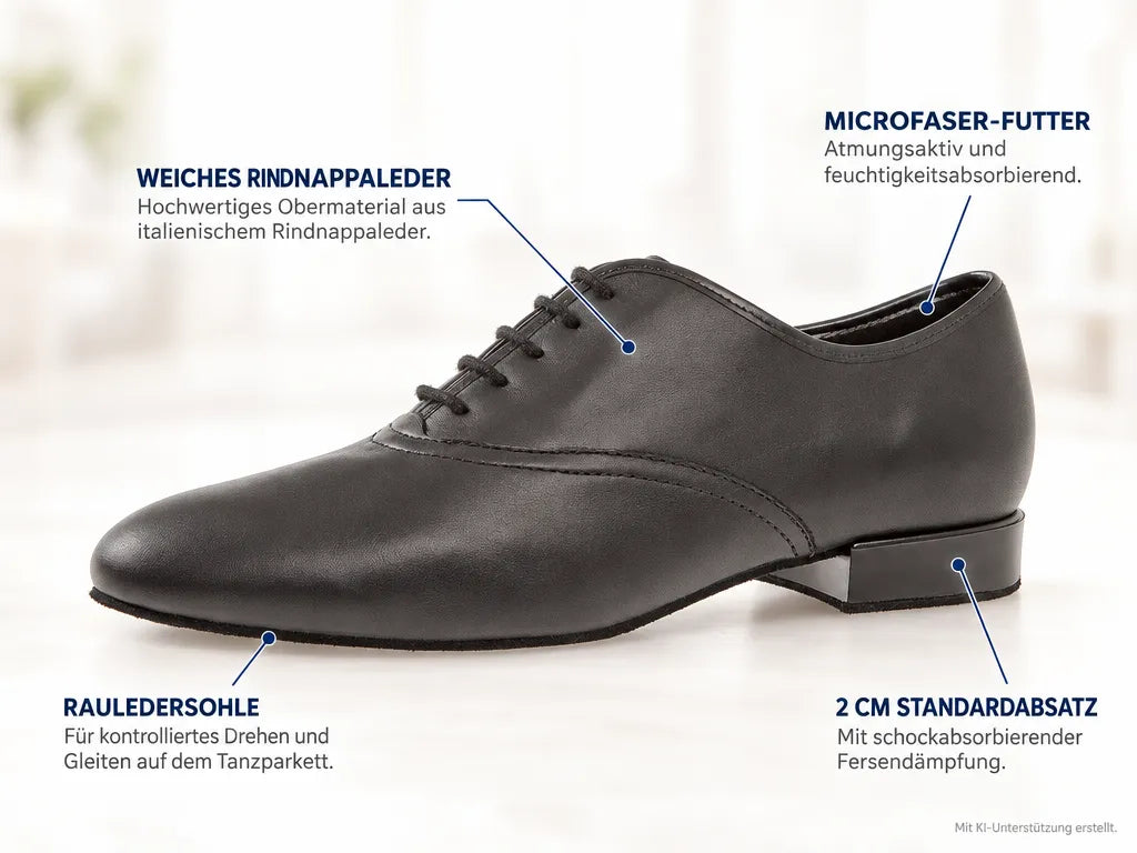 Diamant Herren Tanzschuhe 078-075-028 – Produktinfografik, mit KI-Unterstützung erstellt.