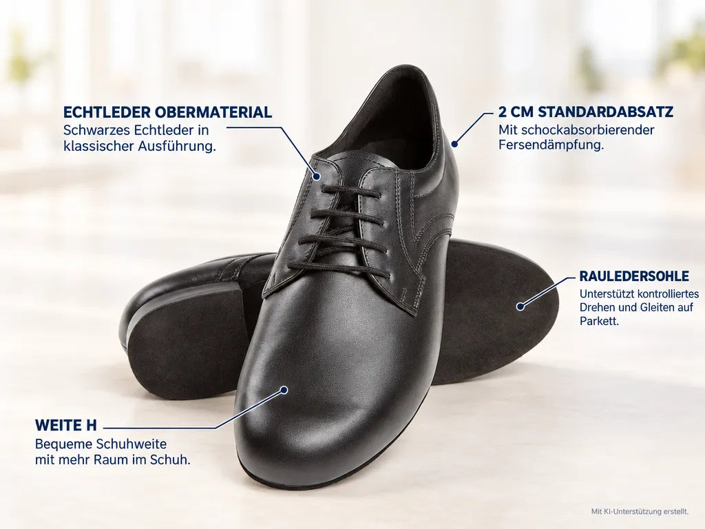 Diamant Herren Tanzschuhe 085-025-028 – Produktinfografik, mit KI-Unterstützung erstellt.