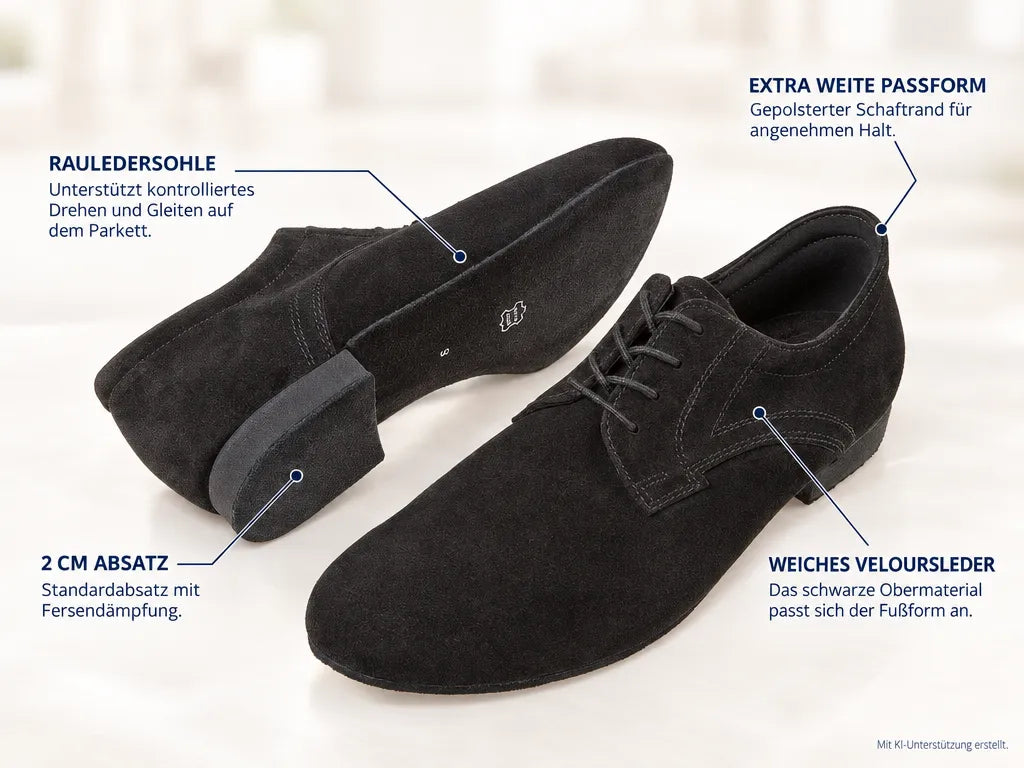 Diamant Herren Tanzschuhe 085-026-001 – Produktinfografik, mit KI-Unterstützung erstellt.