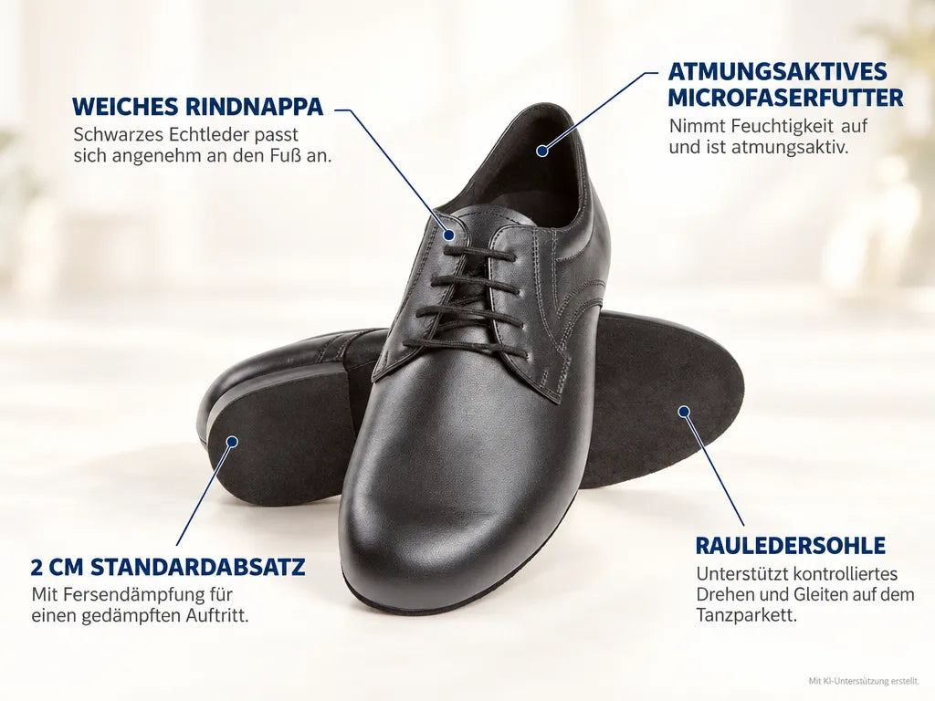 Diamant Herren Tanzschuhe 085-026-028 – Produktinfografik, mit KI-Unterstützung erstellt.