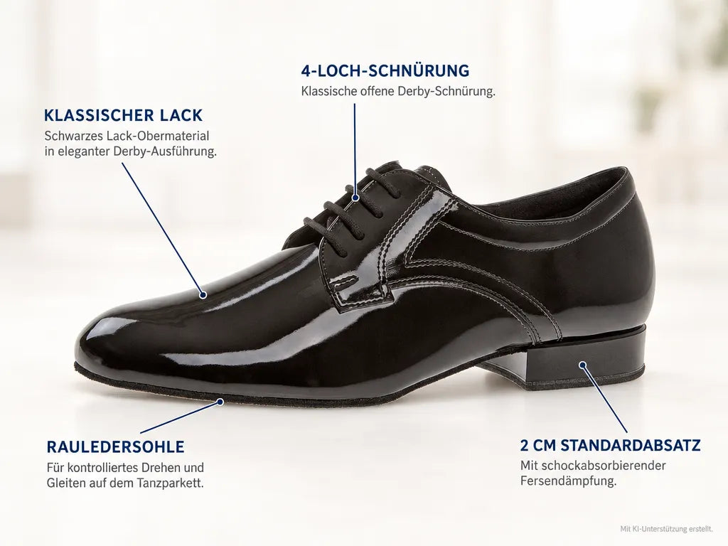 Diamant Herren Tanzschuhe 085-026-038 – Produktinfografik, mit KI-Unterstützung erstellt.
