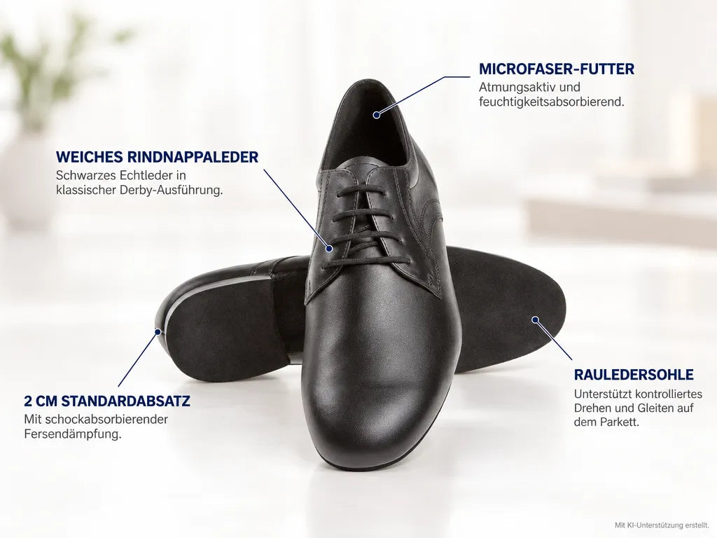 Diamant Herren Tanzschuhe 085-075-028 – Produktinfografik, mit KI-Unterstützung erstellt.