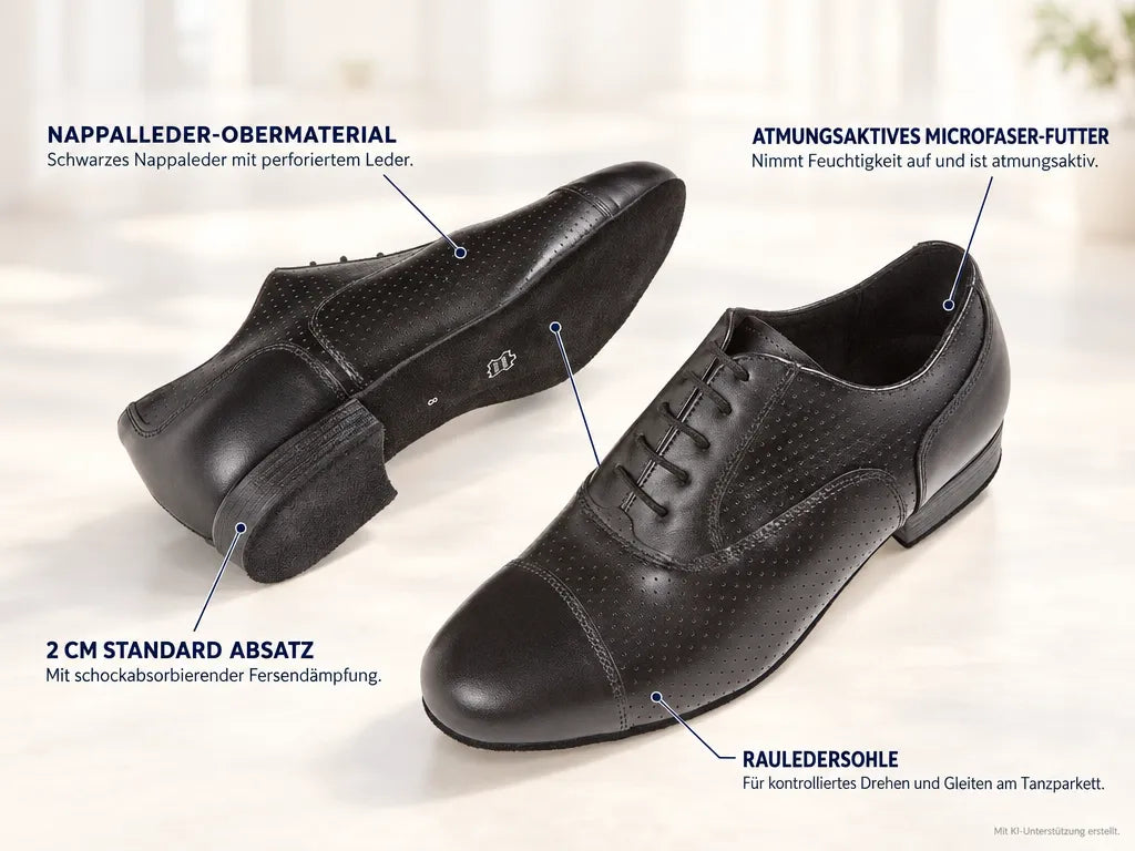 Diamant Herren Tanzschuhe 088-076-042 – Produktinfografik, mit KI-Unterstützung erstellt.