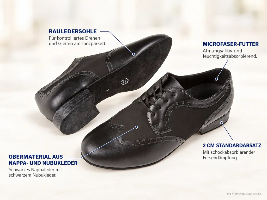 Diamant Herren Tanzschuhe 089-026-145 – Produktinfografik, mit KI-Unterstützung erstellt.