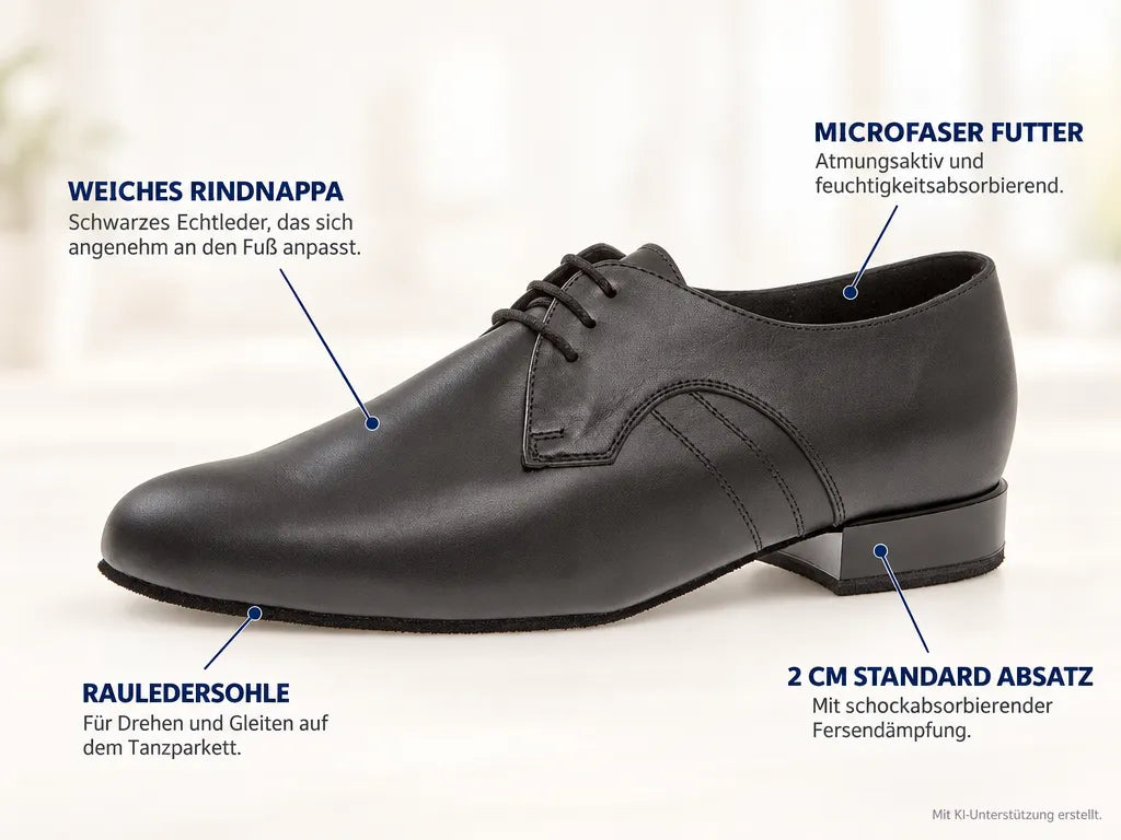 Diamant Herren Tanzschuhe 090-076-028 – Produktinfografik, mit KI-Unterstützung erstellt.