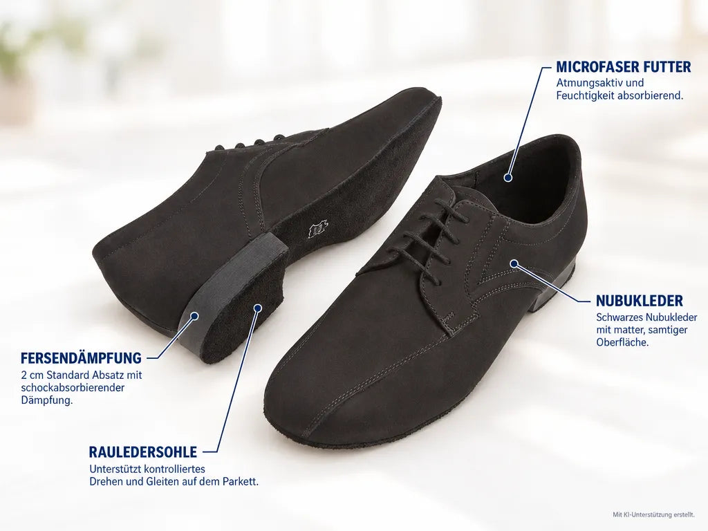 Diamant Herren Tanzschuhe 094-025-448 – Produktinfografik, mit KI-Unterstützung erstellt.