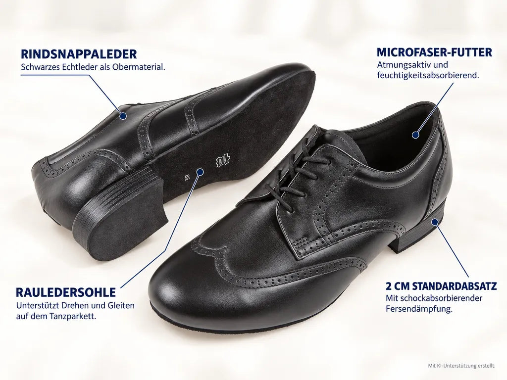 Diamant Herren Tanzschuhe 099-025-028 – Produktinfografik, mit KI-Unterstützung erstellt.