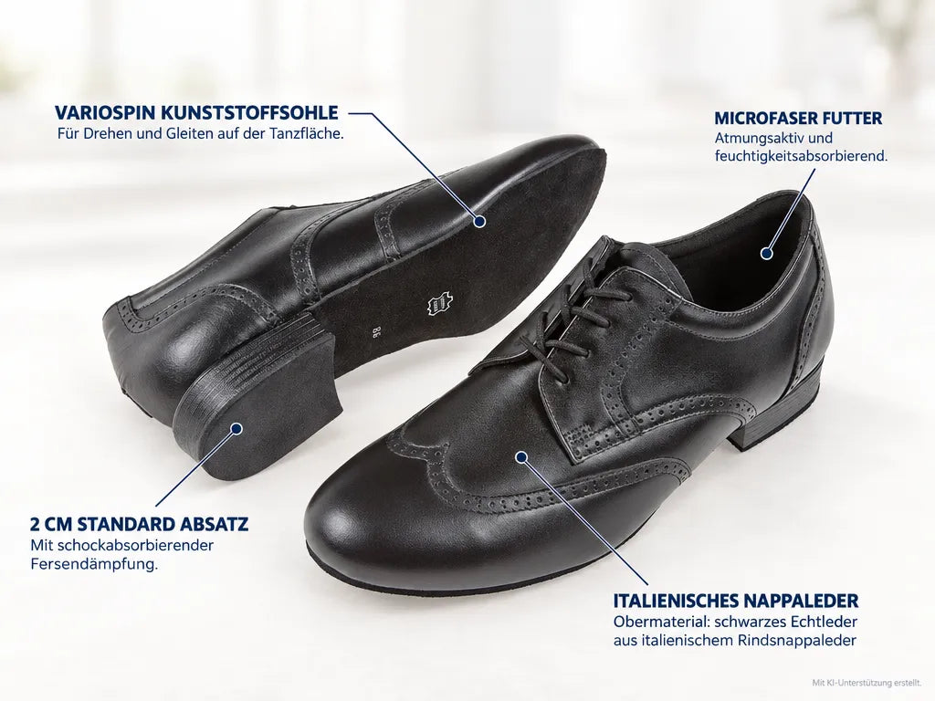 Diamant Herren Tanzschuhe 099-025-028-V – Produktinfografik, mit KI-Unterstützung erstellt.