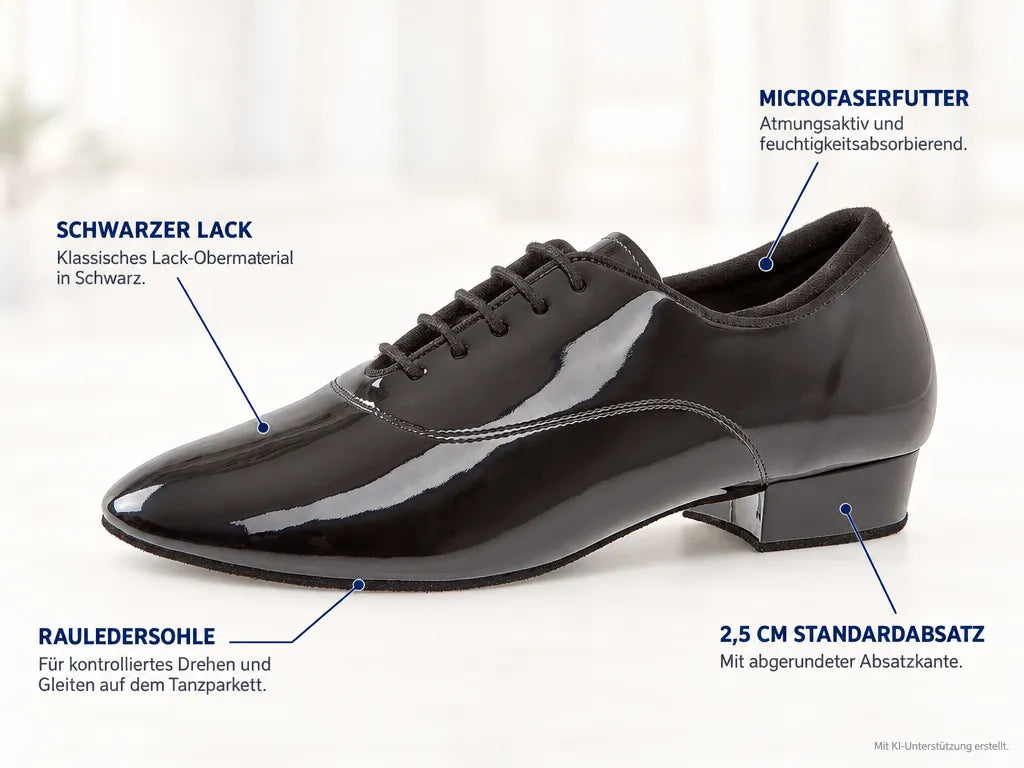 Diamant Herren Tanzschuhe 134-022-038 – Produktinfografik, mit KI-Unterstützung erstellt.