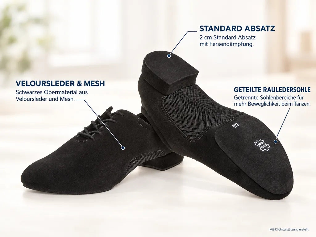 Diamant Herren Tanzschuhe 163-222-577 – Produktinfografik, mit KI-Unterstützung erstellt.
