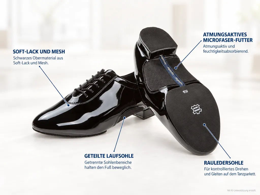 Diamant Herren Tanzschuhe 163-222-585 – Produktinfografik, mit KI-Unterstützung erstellt.