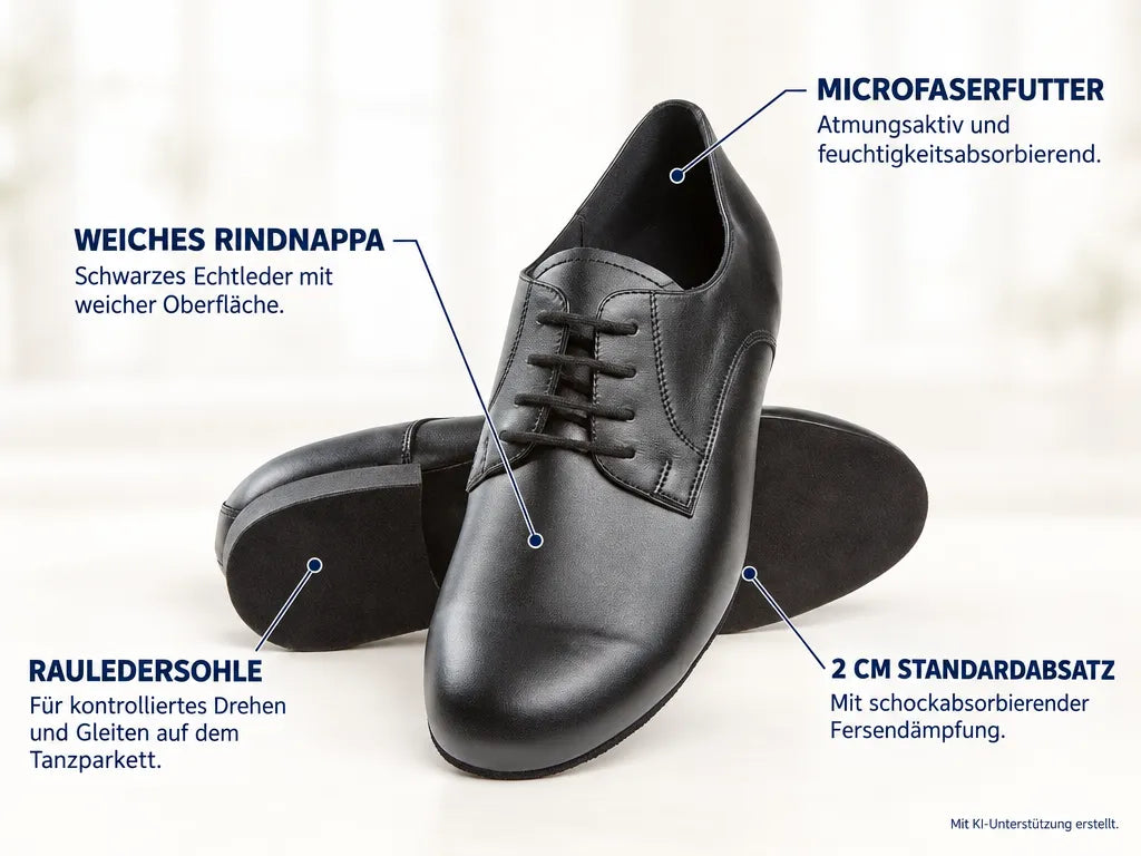 Diamant Herren Tanzschuhe 179-025-028 – Produktinfografik, mit KI-Unterstützung erstellt.