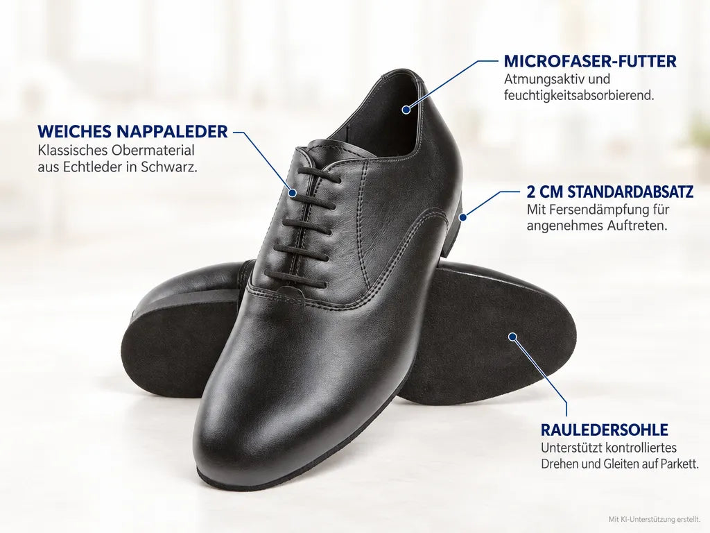 Diamant Herren Tanzschuhe 180-075-028 – Produktinfografik, mit KI-Unterstützung erstellt.