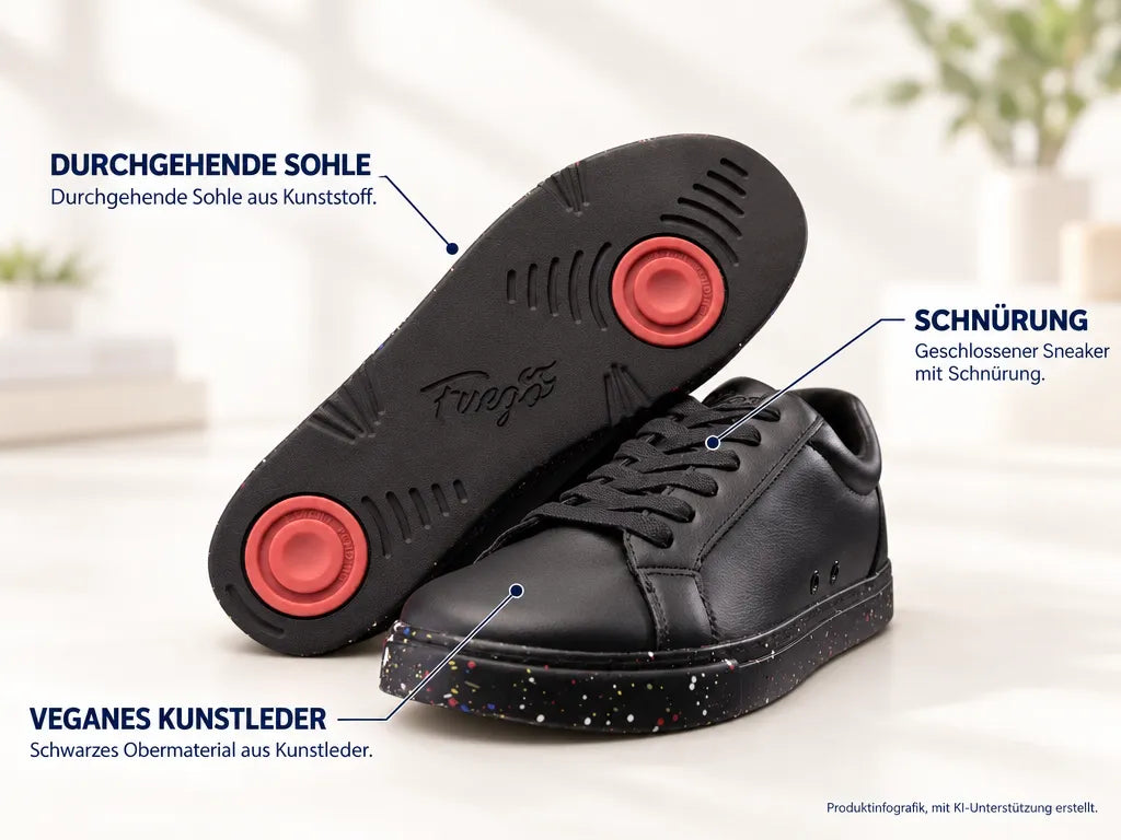 Fuego Unisex Low-Top Dance Sneakers ATACA x Fuego – Produktinfografik, mit KI-Unterstützung erstellt.