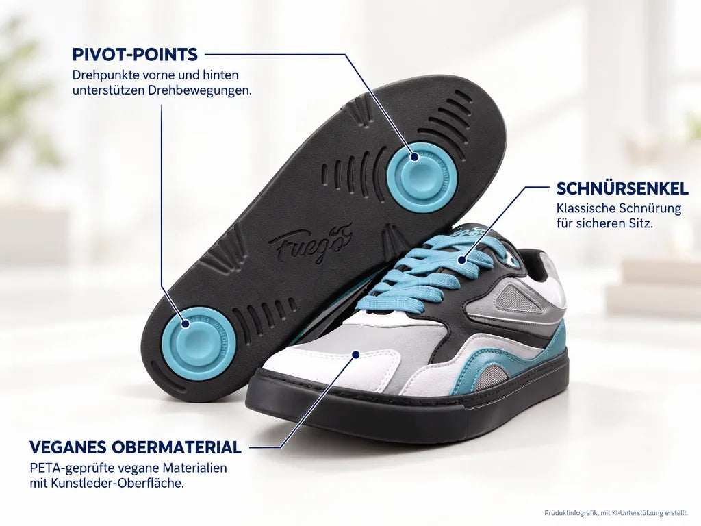 Fuego Unisex Low-Top Dance Sneakers BDash x Fuego – Produktinfografik, mit KI-Unterstützung erstellt.