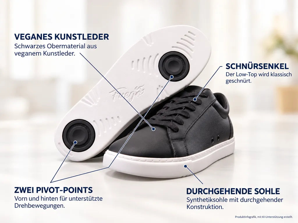 Fuego Unisex Low-Top Dance Sneakers Black – Produktinfografik, mit KI-Unterstützung erstellt.