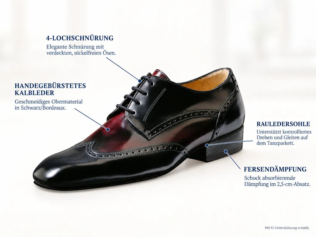Nueva Epoca Herren Tanzschuhe Belgrano – Produktinfografik, mit KI-Unterstützung erstellt.