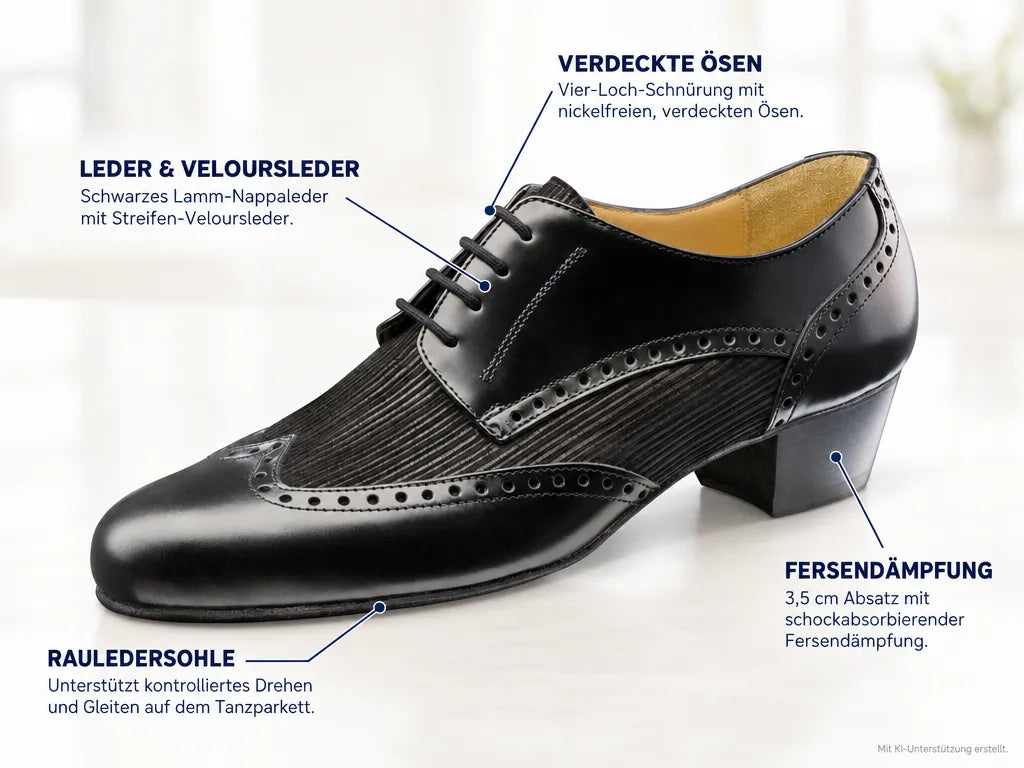 Nueva Epoca Herren Tanzschuhe Palermo – Produktinfografik, mit KI-Unterstützung erstellt.