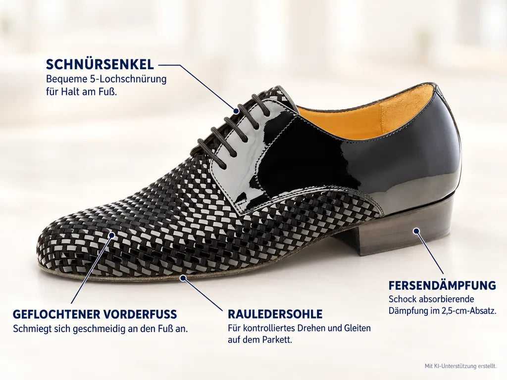 Nueva Epoca Herren Tanzschuhe Rio Negro – Produktinfografik, mit KI-Unterstützung erstellt.