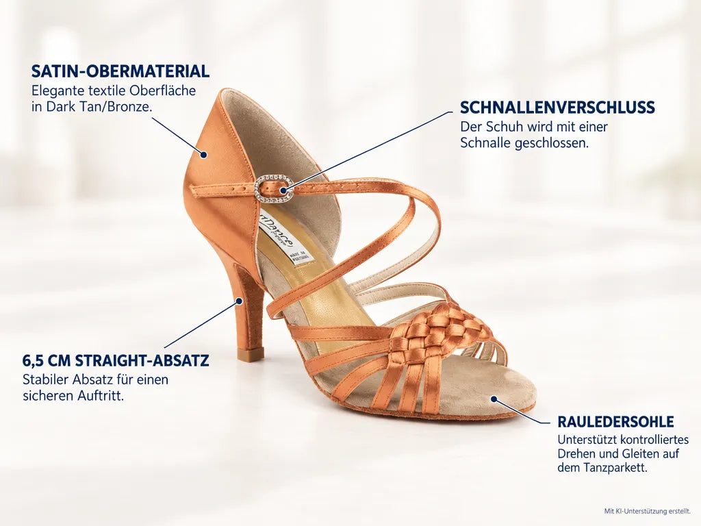 PortDance Damen Tanzschuhe PD PRO 001 – Produktinfografik, mit KI-Unterstützung erstellt.