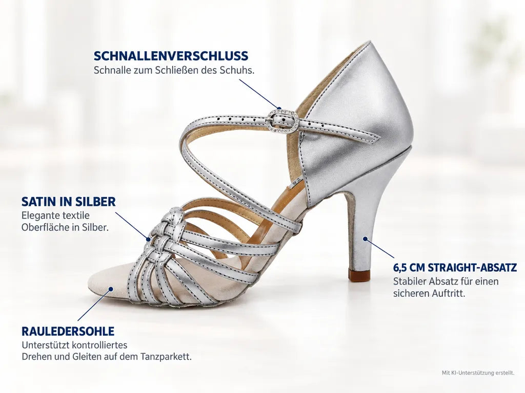 PortDance Damen Tanzschuhe PD PRO 001 – Produktinfografik, mit KI-Unterstützung erstellt.