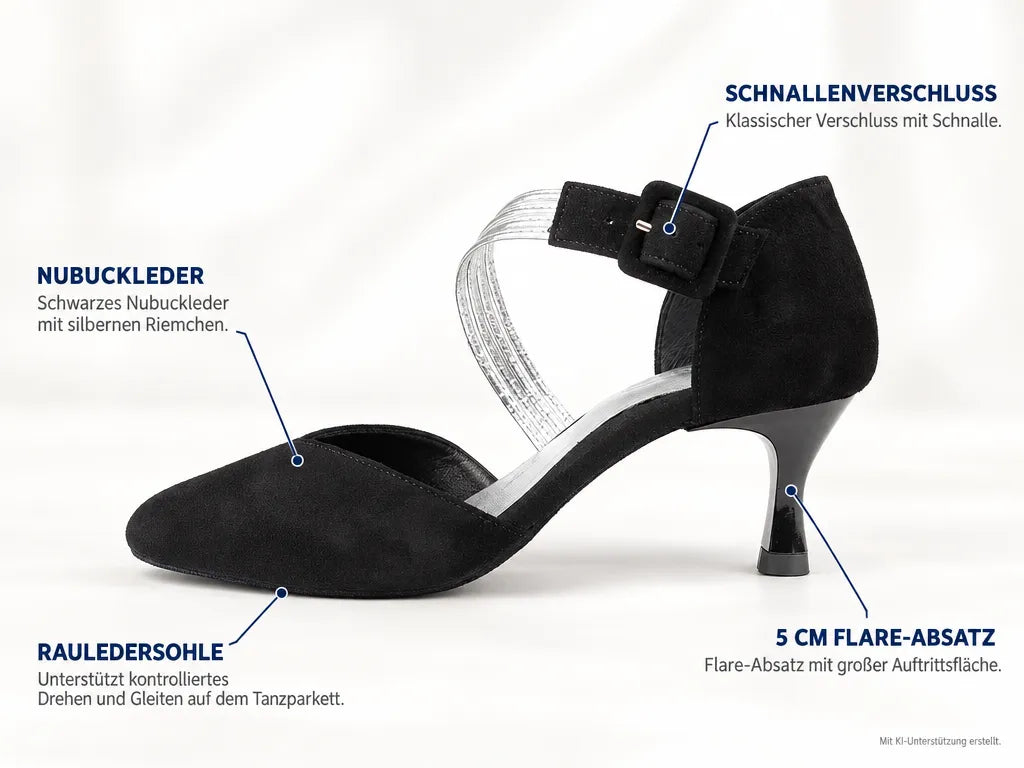 PortDance Damen Tanzschuhe PD126 – Produktinfografik, mit KI-Unterstützung erstellt.