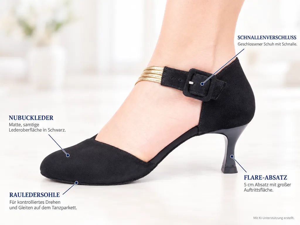 PortDance Damen Tanzschuhe PD126 – Produktinfografik, mit KI-Unterstützung erstellt.