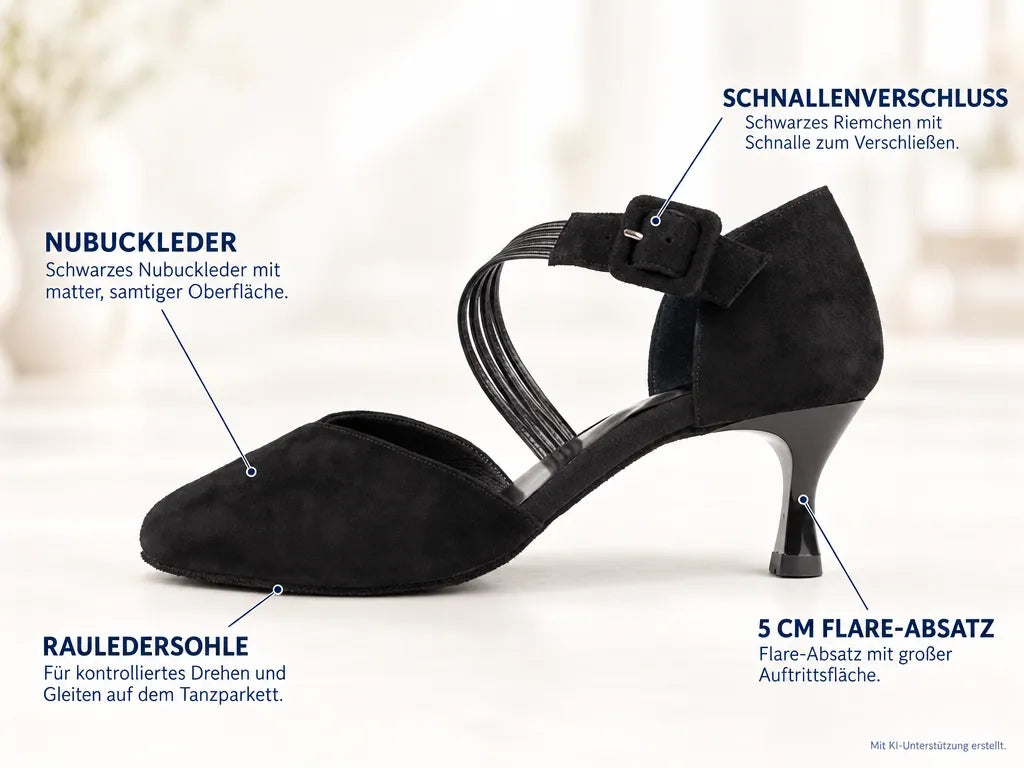 PortDance Damen Tanzschuhe PD126 – Produktinfografik, mit KI-Unterstützung erstellt.