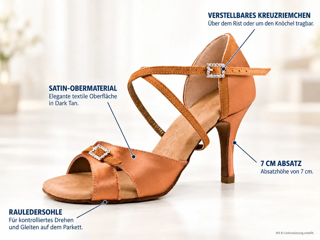 PortDance Damen Tanzschuhe PD135 – Produktinfografik, mit KI-Unterstützung erstellt.