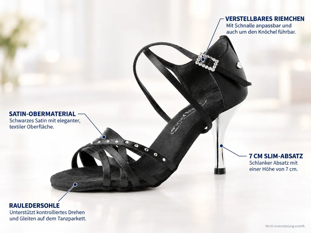 PortDance Damen Tanzschuhe PD400 – Produktinfografik, mit KI-Unterstützung erstellt.