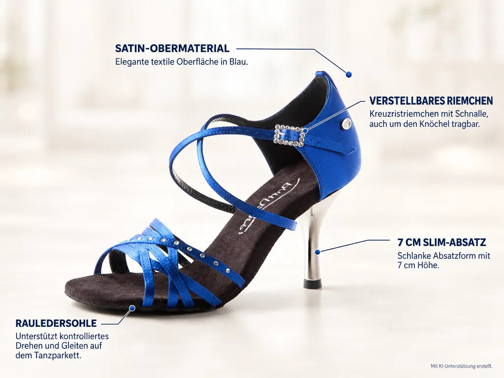 PortDance Damen Tanzschuhe PD400 – Produktinfografik, mit KI-Unterstützung erstellt.