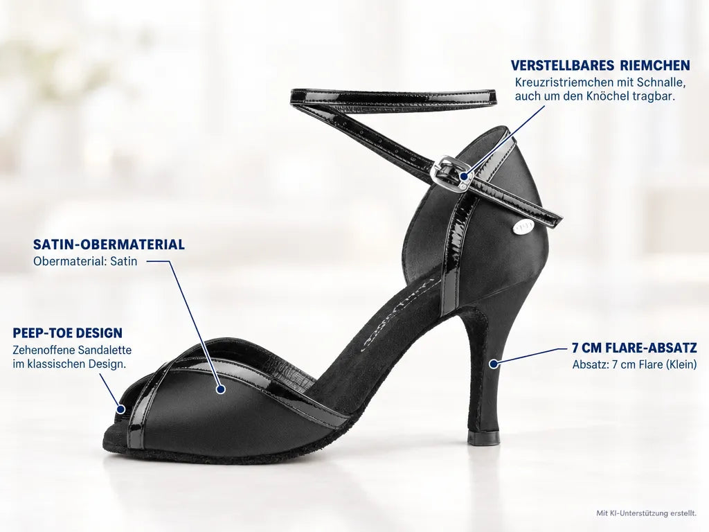 PortDance Damen Tanzschuhe PD500 – Produktinfografik, mit KI-Unterstützung erstellt.