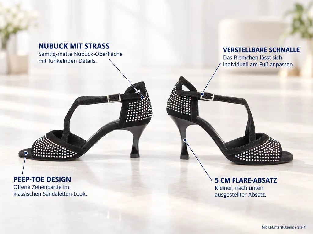 PortDance Damen Tanzschuhe PD507 – Produktinfografik, mit KI-Unterstützung erstellt.